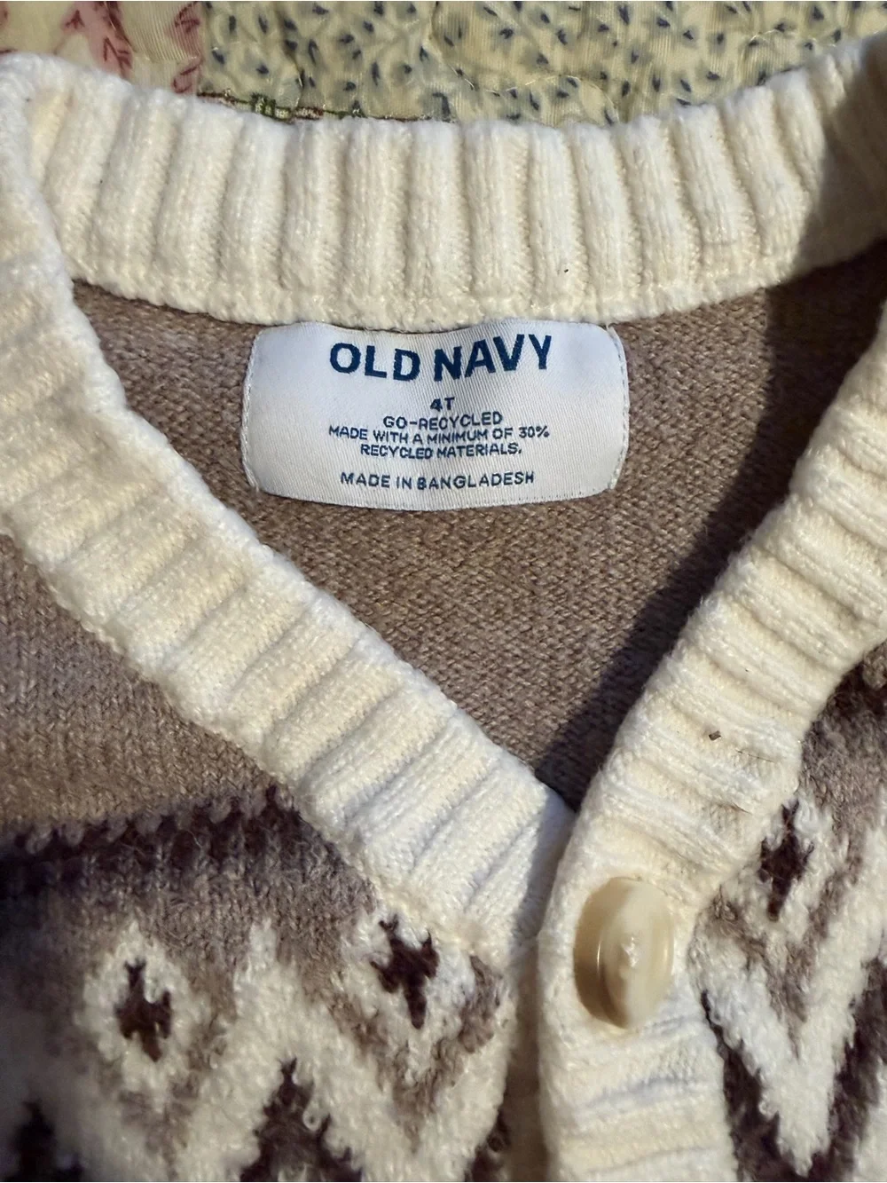 Old Navy Cream & Taupe Fair Isle Button Cardigan